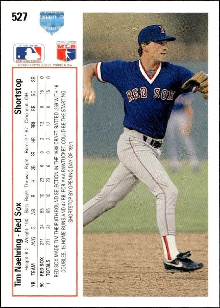 1991 Upper Deck Low Number Tim Naehring #527 baseball trading card back