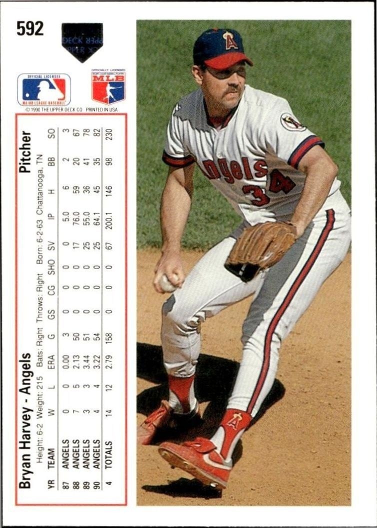 1991 Upper Deck Low Number Bryan Harvey #592 baseball trading card back