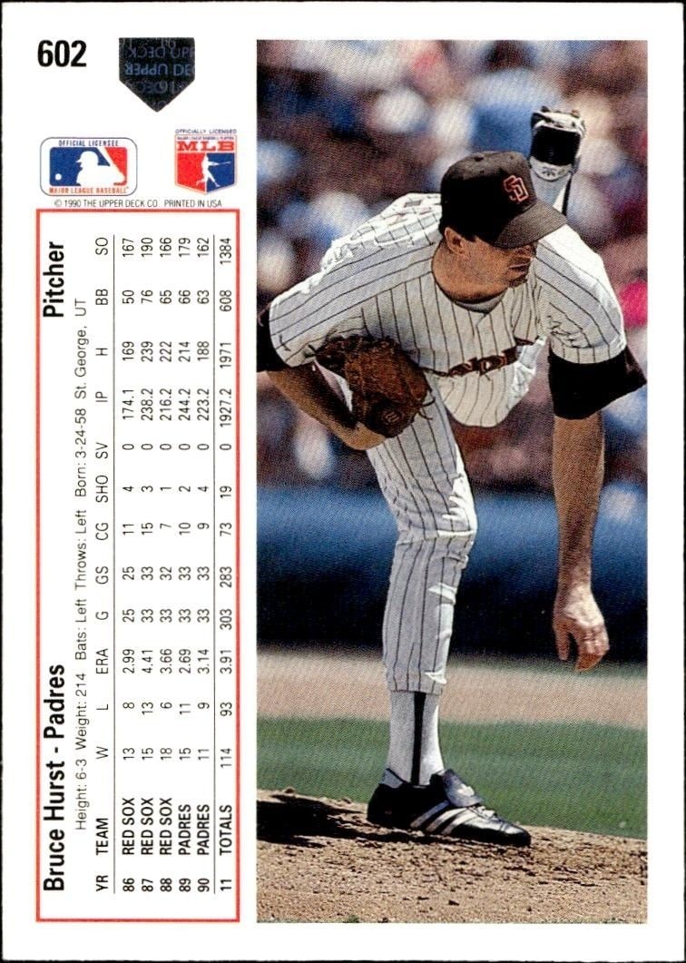 1991 Upper Deck Low Number Bruce Hurst #602 baseball trading card back