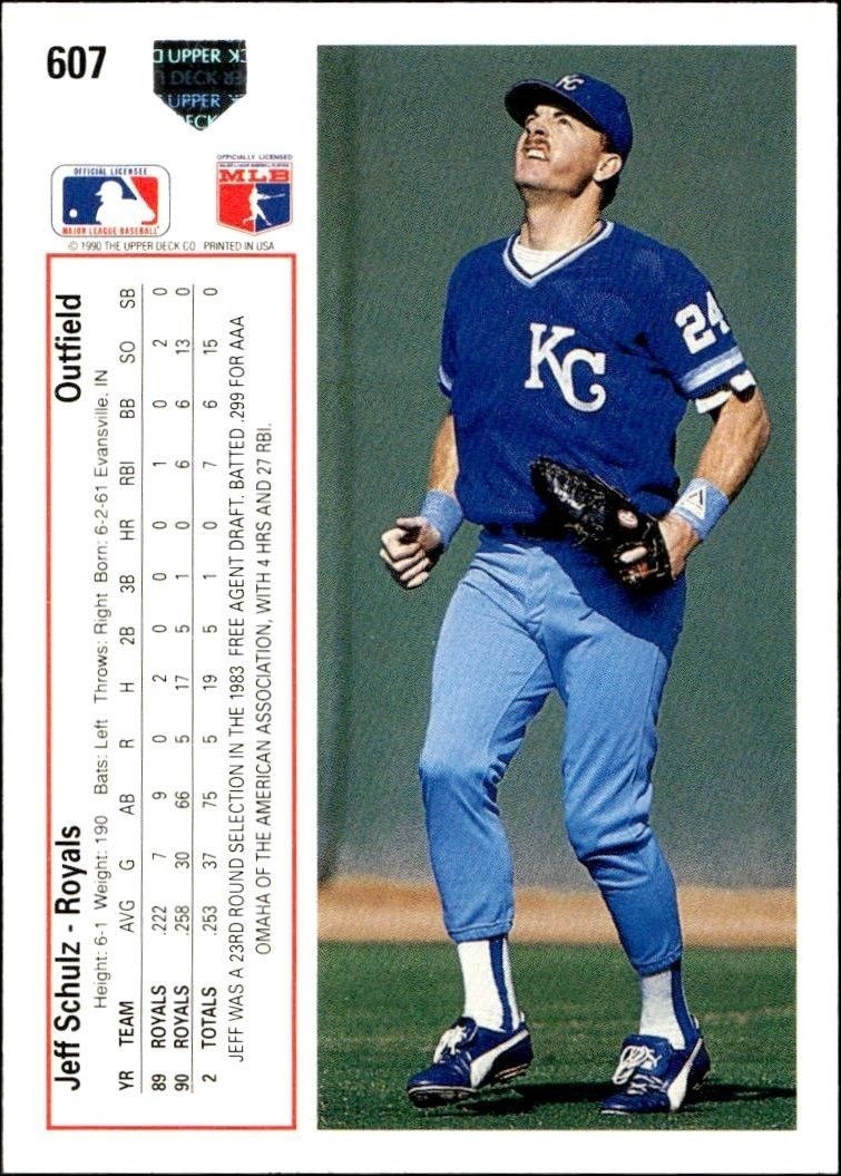 1991 Upper Deck Low Number Jeff Schulz #607 baseball trading card back
