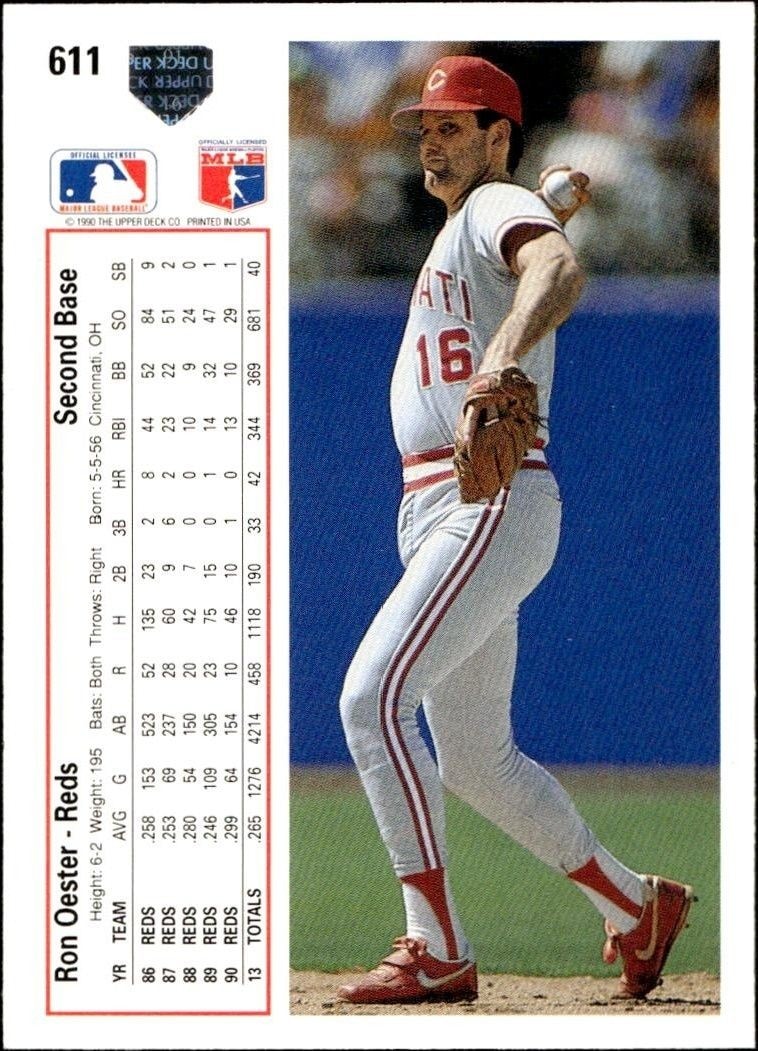 1991 Upper Deck Low Number Ron Oester #611 baseball trading card back