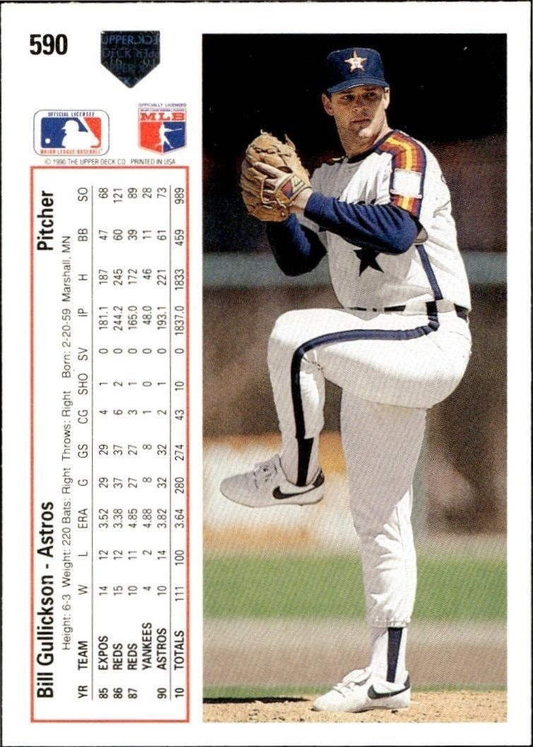 1991 Upper Deck Low Number Bill Gullickson #590 baseball trading card back