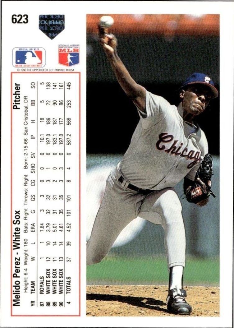 1991 Upper Deck Low Number Melido Perez #623 baseball trading card back