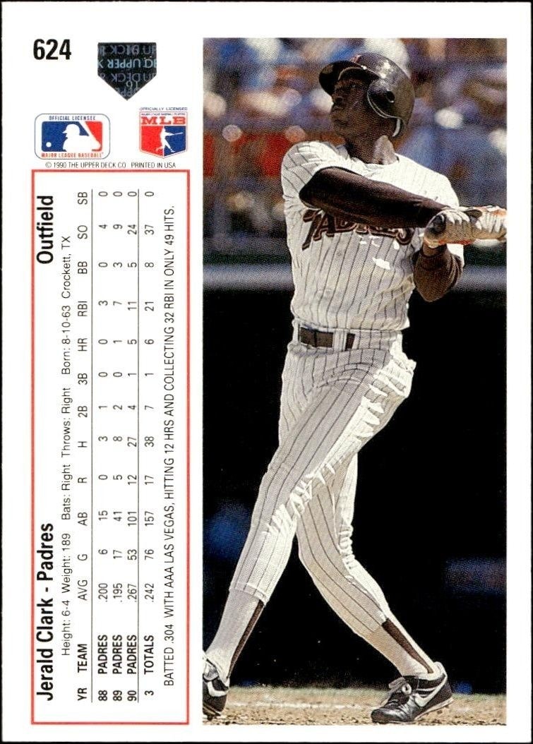 1991 Upper Deck Low Number Jerald Clark #624 baseball trading card back