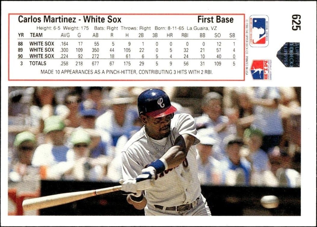 1991 Upper Deck Low Number Carlos Martinez #625 baseball trading card back