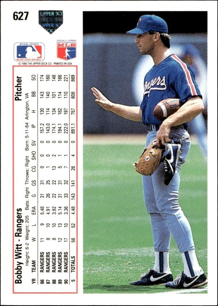 1991 Upper Deck Low Number Bobby Witt #627 baseball trading card back