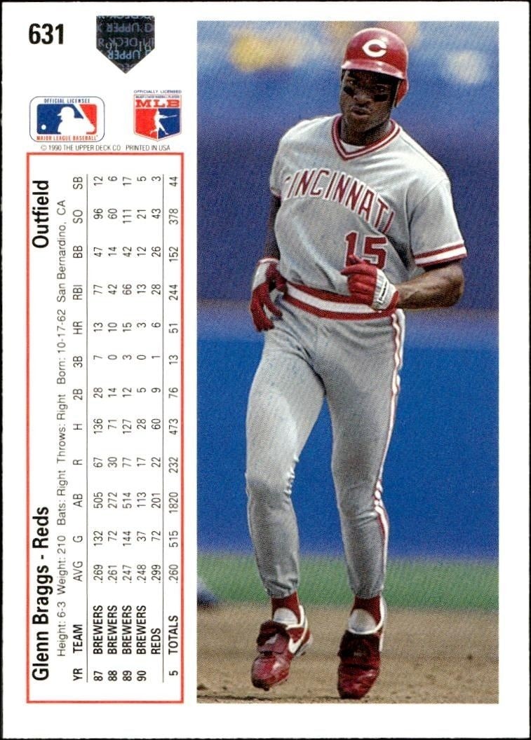 1991 Upper Deck Low Number Glenn Braggs #631 baseball trading card back
