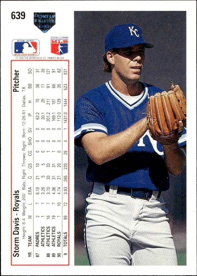 1991 Upper Deck Low Number Storm Davis #639 baseball trading card back