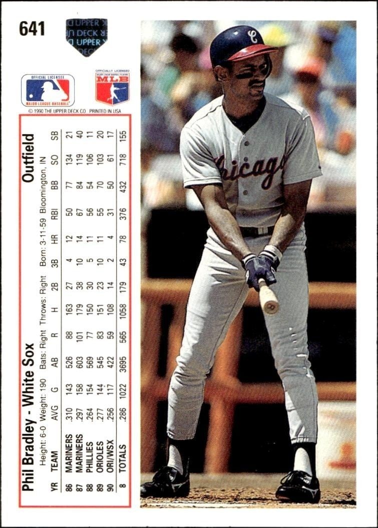 1991 Upper Deck Low Number Phil Bradley #641 baseball trading card back