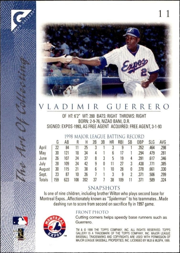1999 Topps Gallery Vladimir Guerrero #11 baseball trading card back