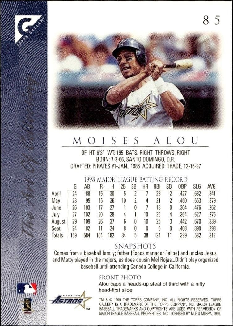 1999 Topps Gallery Moises Alou #85 baseball trading card back