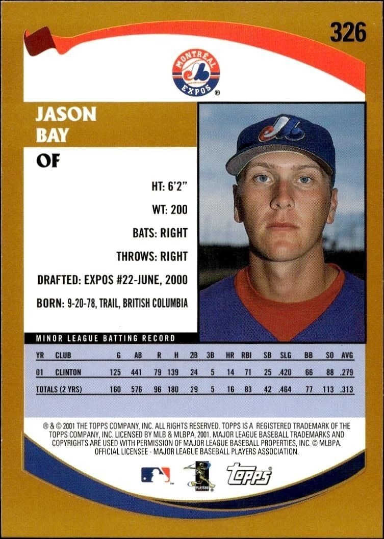 2002 Topps Limited Jason Bay #326 baseball trading card back