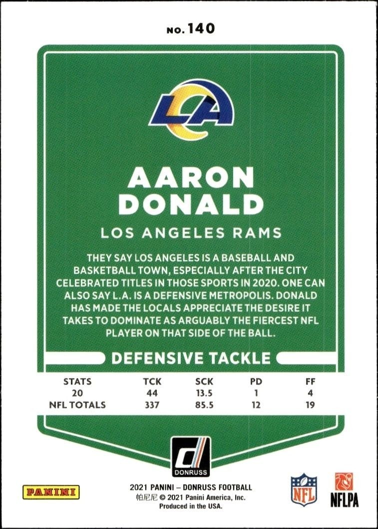 2021 Panini Donruss Aaron Donald #140 football trading card back
