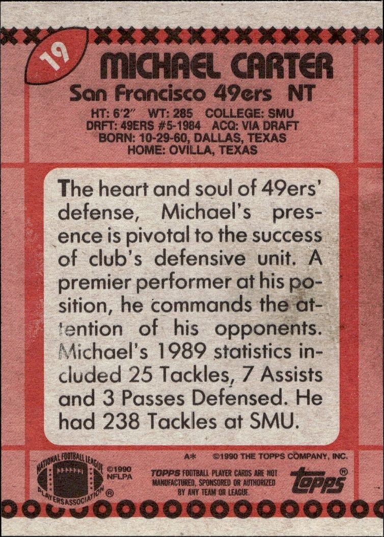 1990 Topps Michael Carter #19 football trading card back