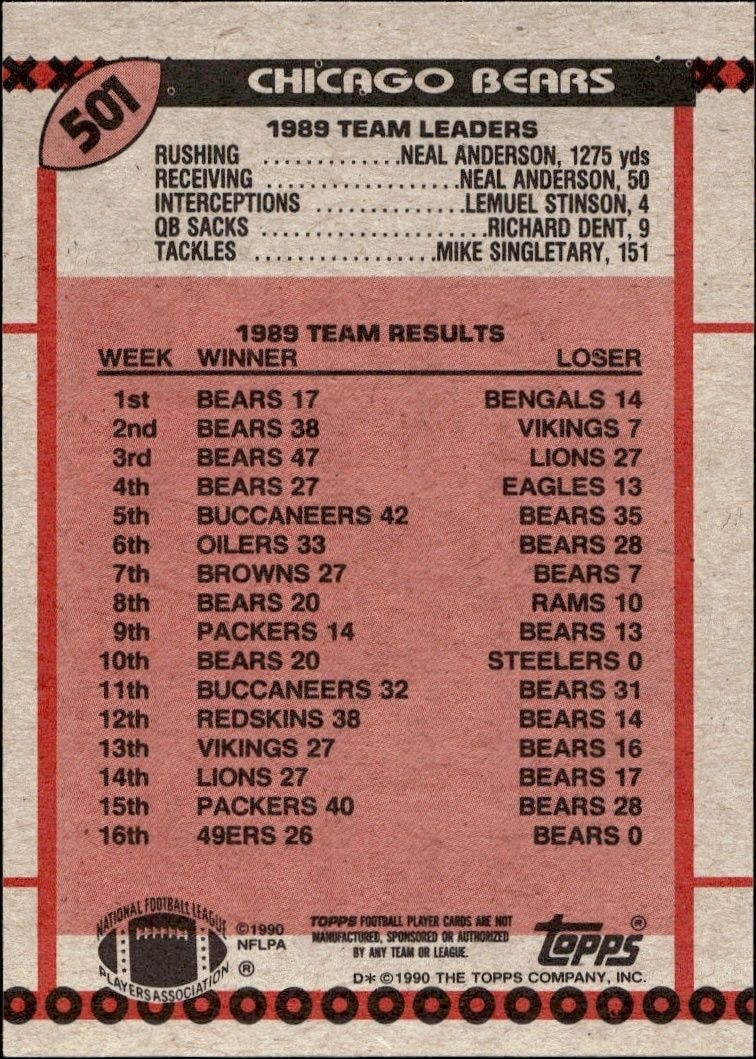 1990 Topps Harbaugh Eludes The Pursuit #501 football trading card back