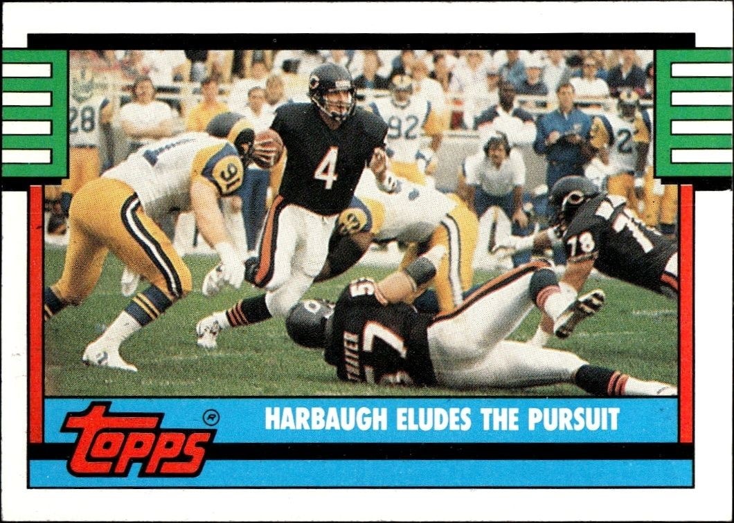1990 Topps Harbaugh Eludes The Pursuit #501 trading card