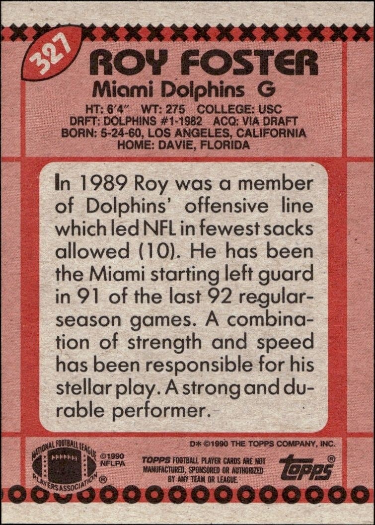 1990 Topps Roy Foster #327 football trading card back