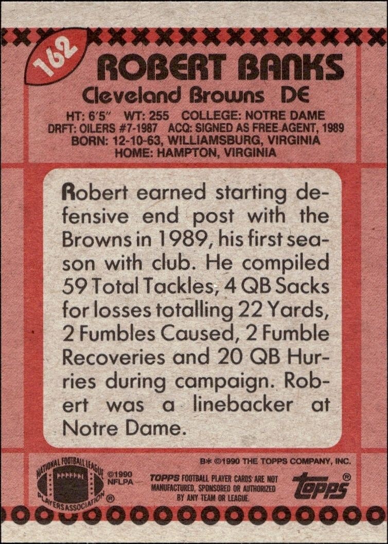 1990 Topps Robert Banks #162 football trading card back
