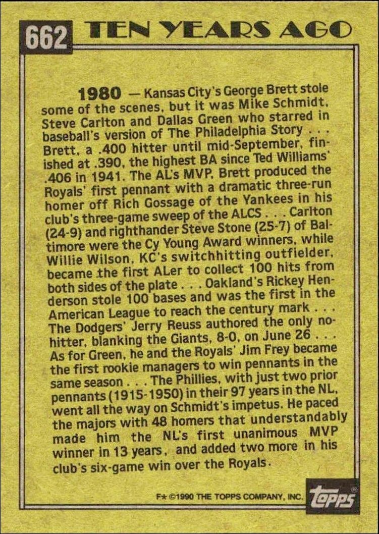 1990 Topps Mike Schmidt #662 baseball trading card back