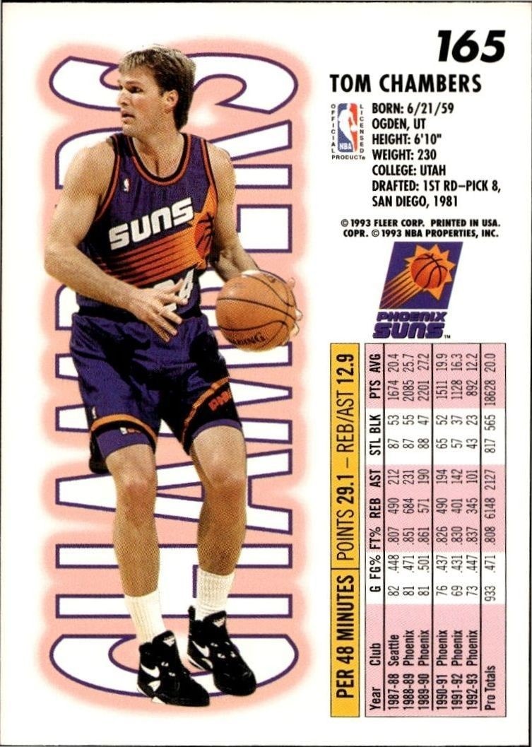 1993-94 Fleer Tom Chambers #165 basketball trading card back