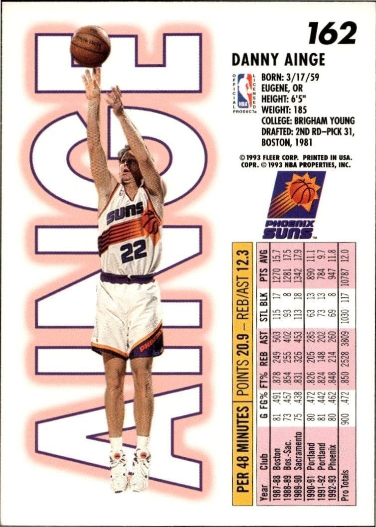 1993-94 Fleer Danny Ainge #162 basketball trading card back