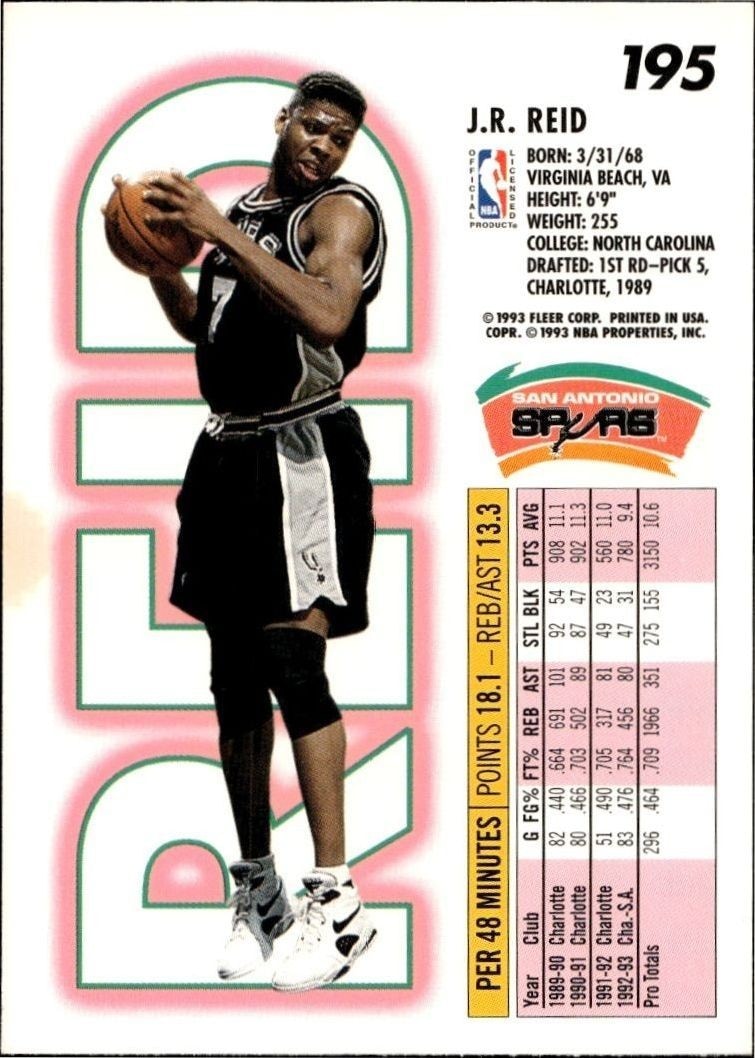 1993-94 Fleer Jr. Reid #195 basketball trading card back