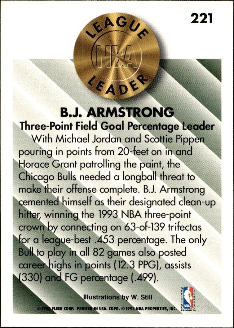 1993-94 Fleer B.J. Armstrong #221 basketball trading card back
