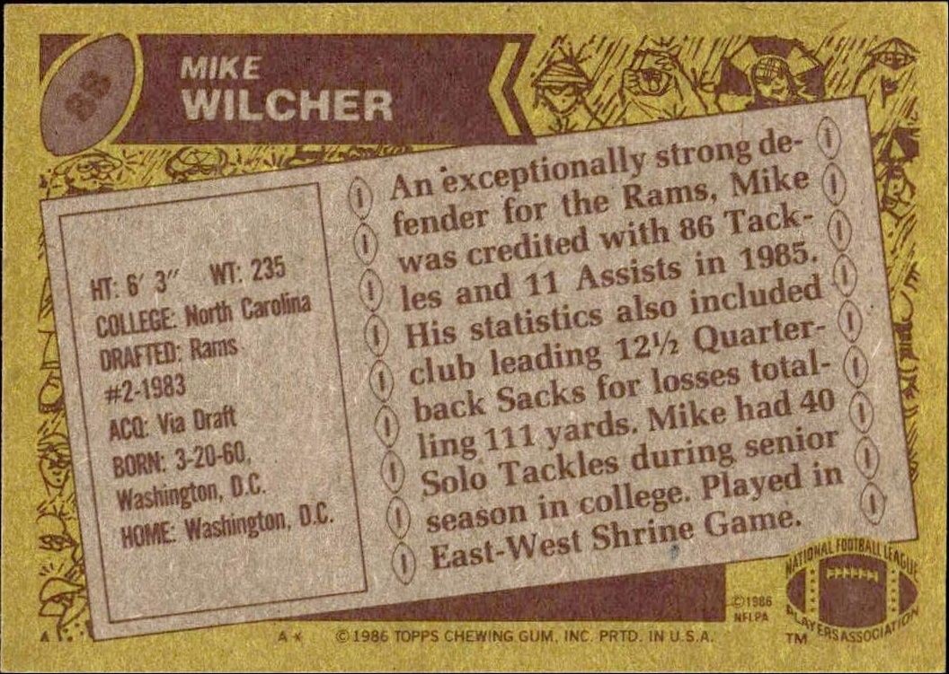 1986 Topps Mike Wilcher #85 football trading card back
