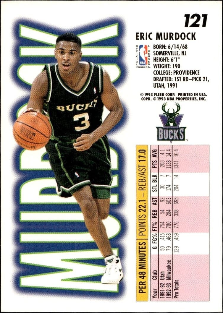 1993-94 Fleer Eric Murdock #121 basketball trading card back