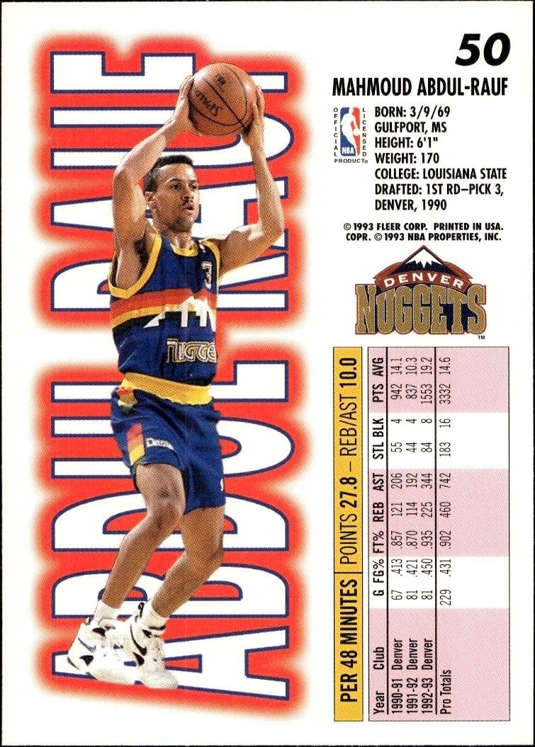 1993-94 Fleer Chris Jackson #50 basketball trading card back