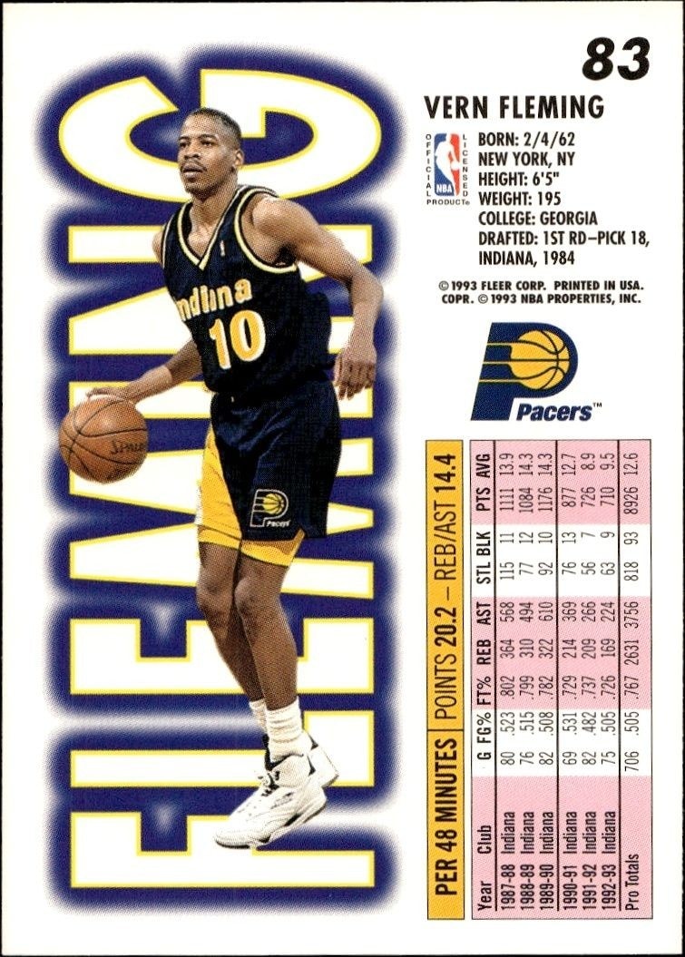 1993-94 Fleer Vern Fleming #83 basketball trading card back