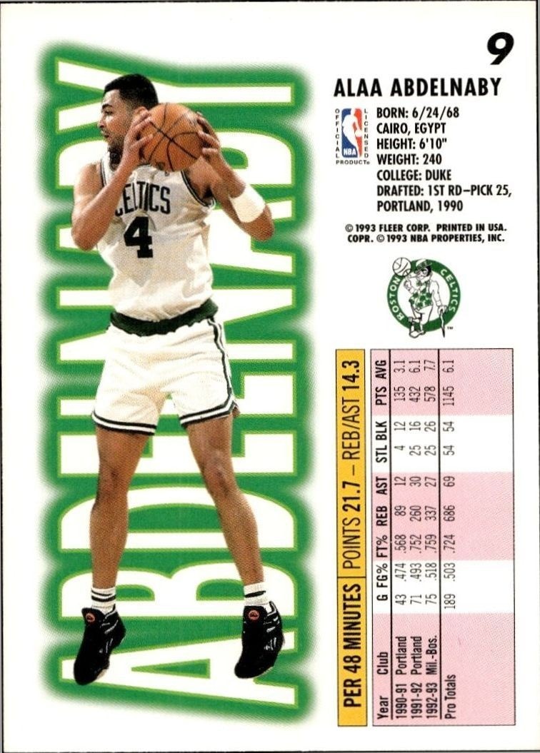 1993-94 Fleer Alaa Abdelnaby #9 basketball trading card back