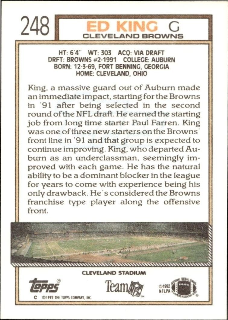 1992 Topps Ed King #248 football trading card back
