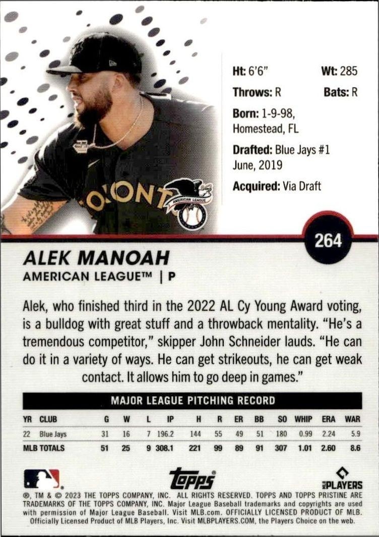 2023 Topps Prestine Alek Manoah #264 baseball trading card back
