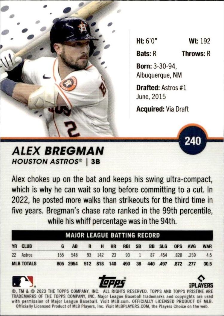 2023 Topps Pristine Alex Bregman #240 baseball trading card back