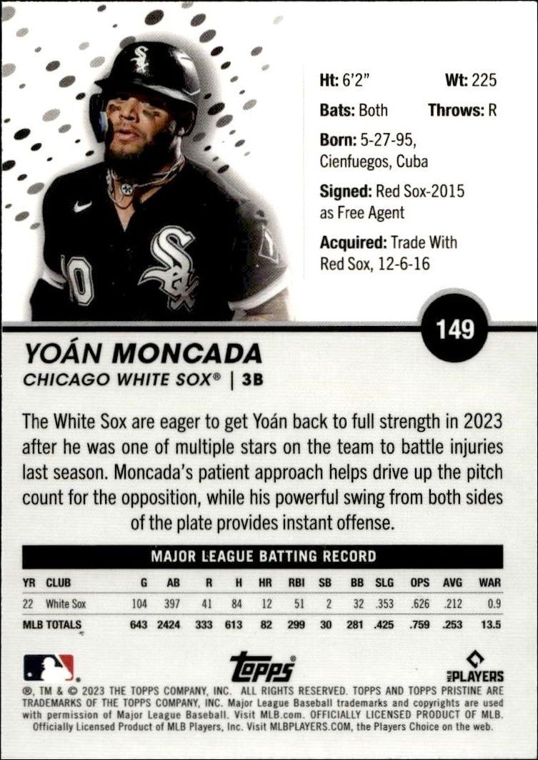 2023 Topps Pristine Yoán Moncada #149 baseball trading card back