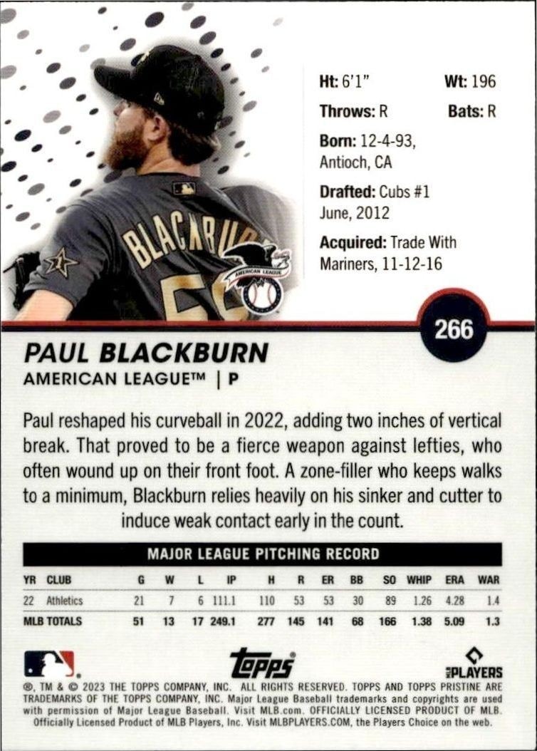 2023 Topps Pristine Paul Blackburn #266 baseball trading card back