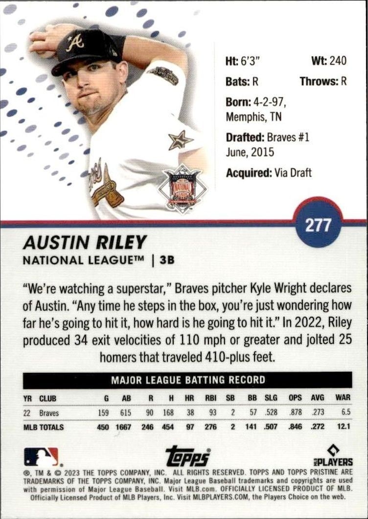 2023 Topps Pristine Austin Riley #277 baseball trading card back
