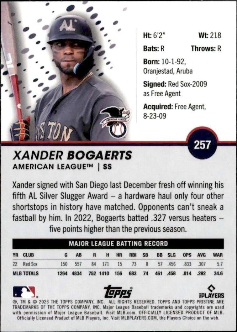2023 Topps Pristine Xander Bogaerts #257 baseball trading card back