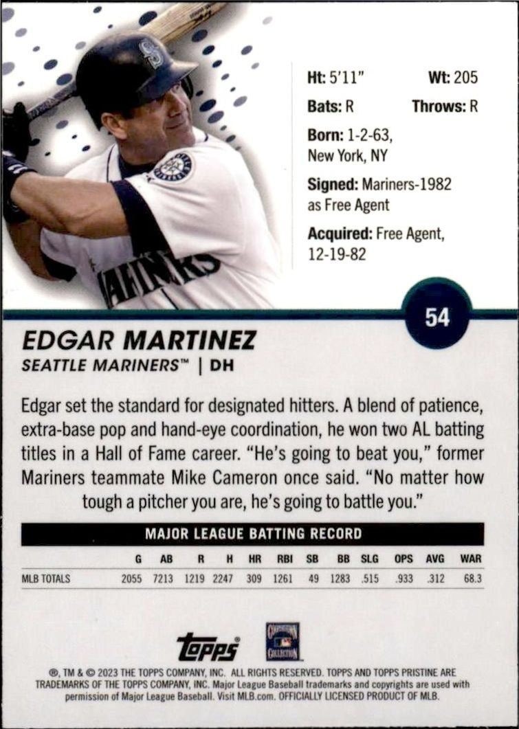 2023 Topps Pristine Edgar Martinez #54 baseball trading card back