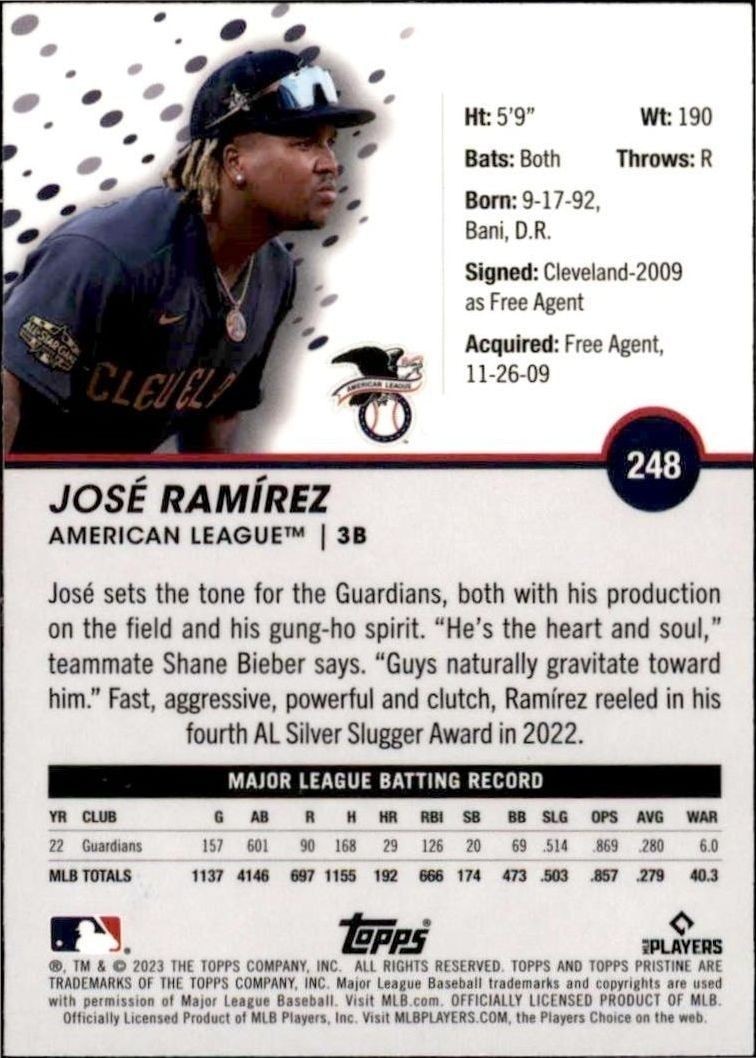 2023 Topps Pristine José Ramírez #248 baseball trading card back