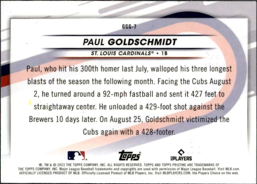 2023 Topps Pristine Paul Goldschmidt #GGG-7 baseball trading card back