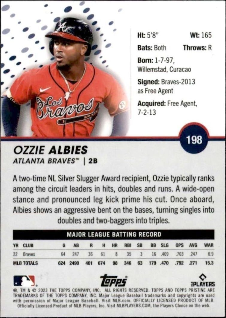 2023 Topps Pristine Ozzie Albies #198 baseball trading card back