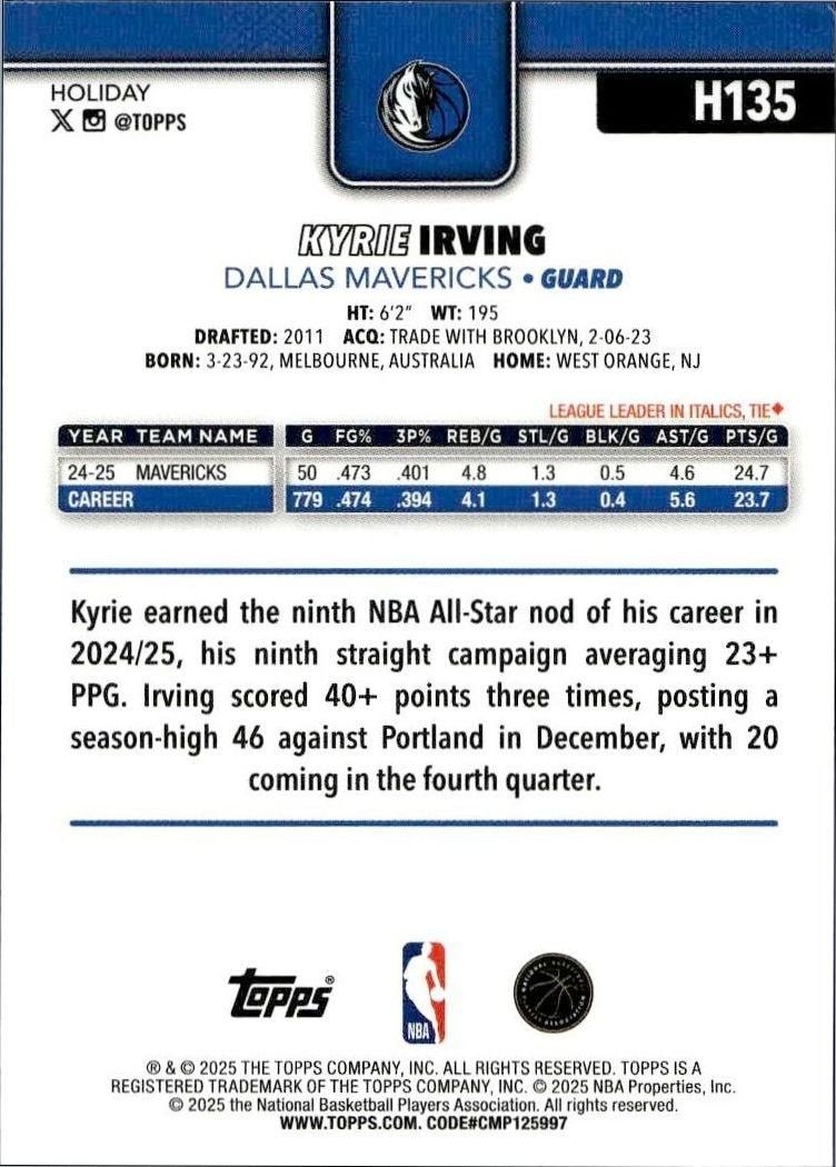 2025-26 Topps Holiday Kyrie Irving #H135 basketball trading card back