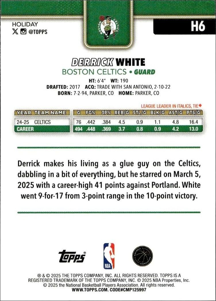 2025-26 Topps Holiday Derrick White #6 basketball trading card back