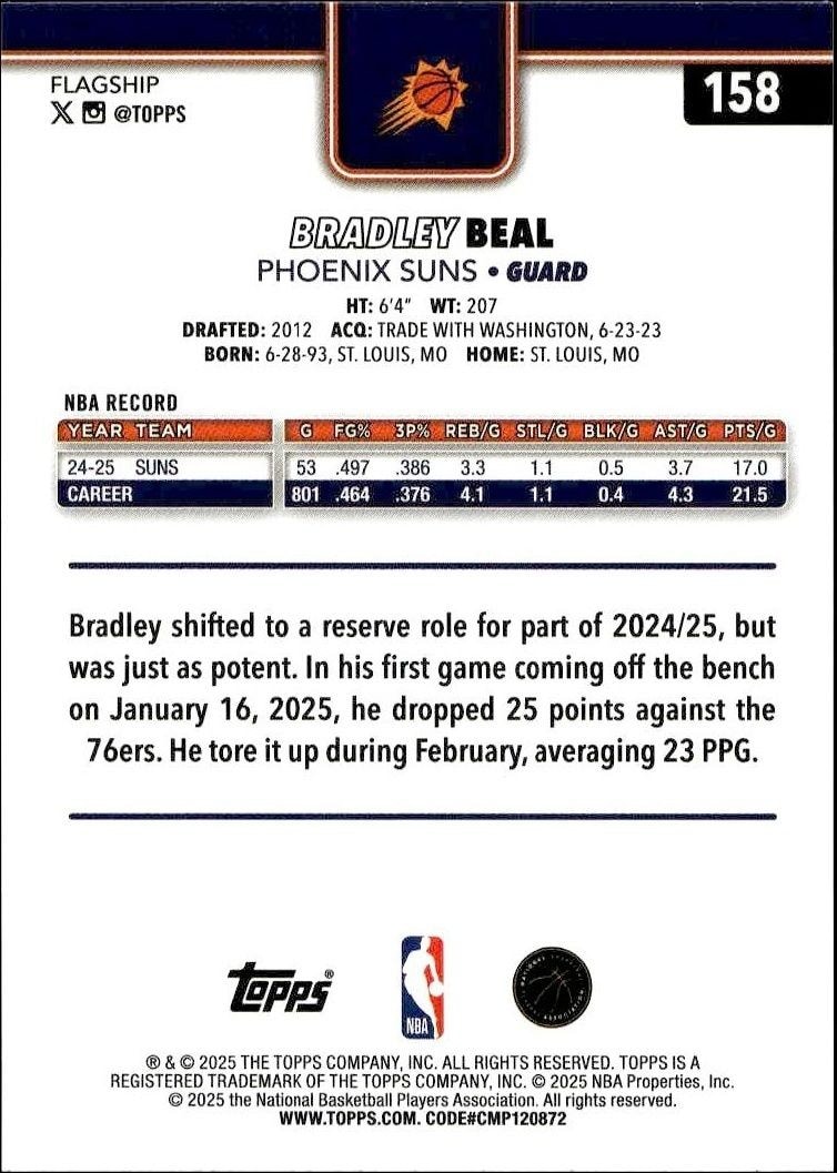 2025-26 Topps Bradley Beal #158 basketball trading card back