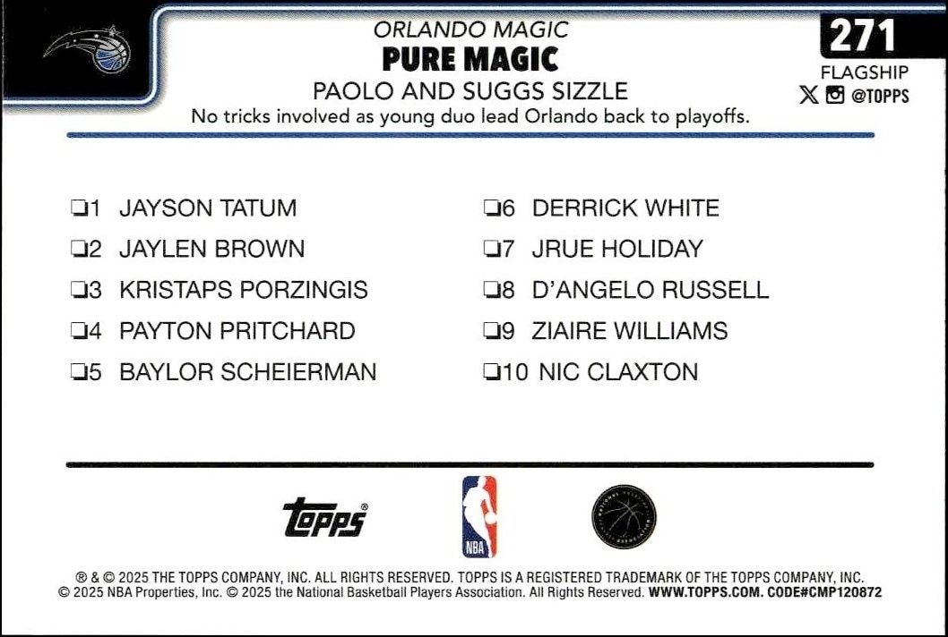 2025-26 Topps Pure Magic, Paolo And Suggs Sizzle #271 basketball trading card back