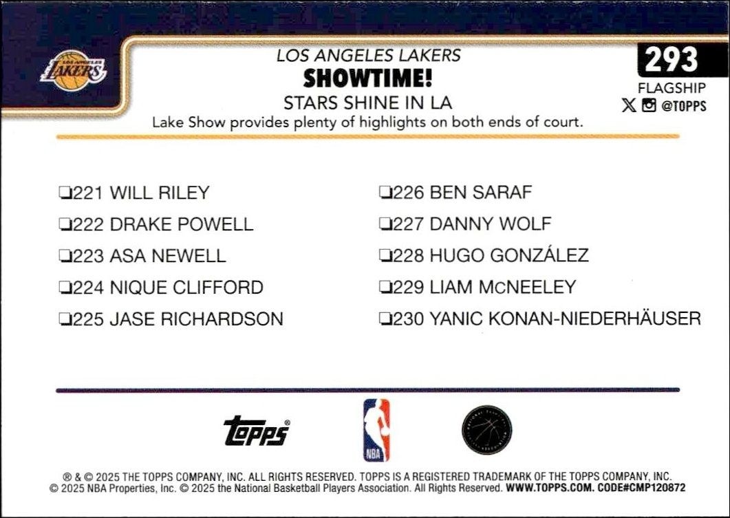 2025-26 Topps Stars Shine In La #293 basketball trading card back