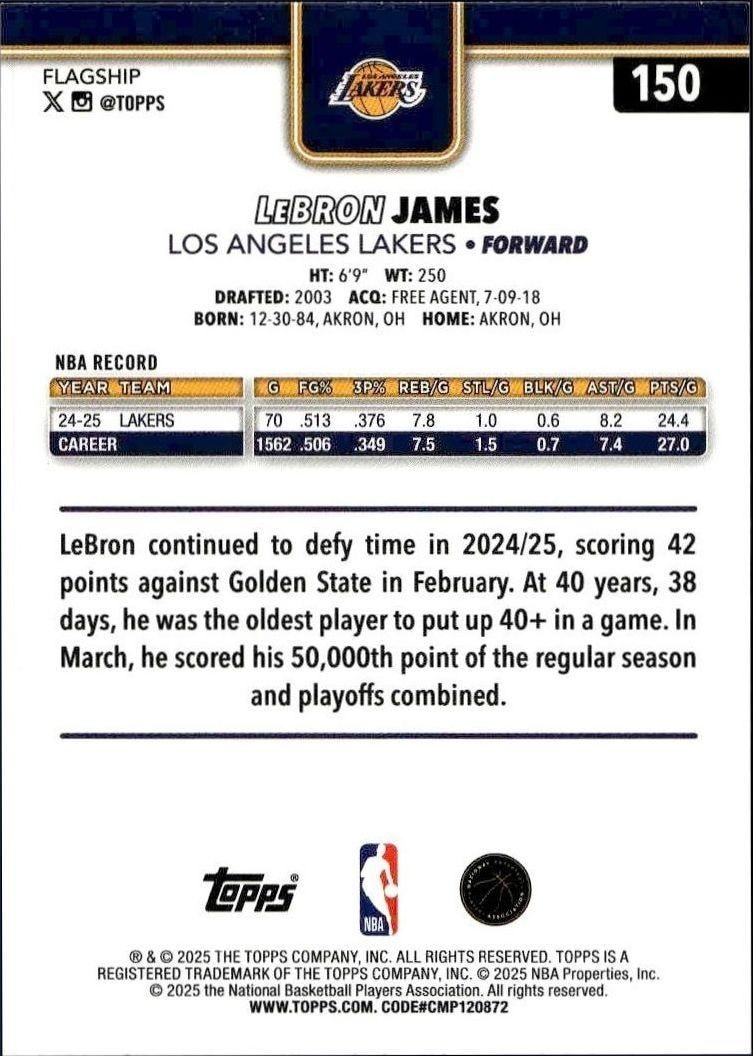 2025-26 Topps LeBron James #150 basketball trading card back