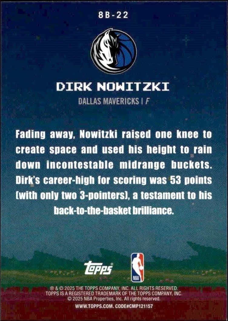 2025-26 Topps Dirk Nowitzki #8B-22 basketball trading card back